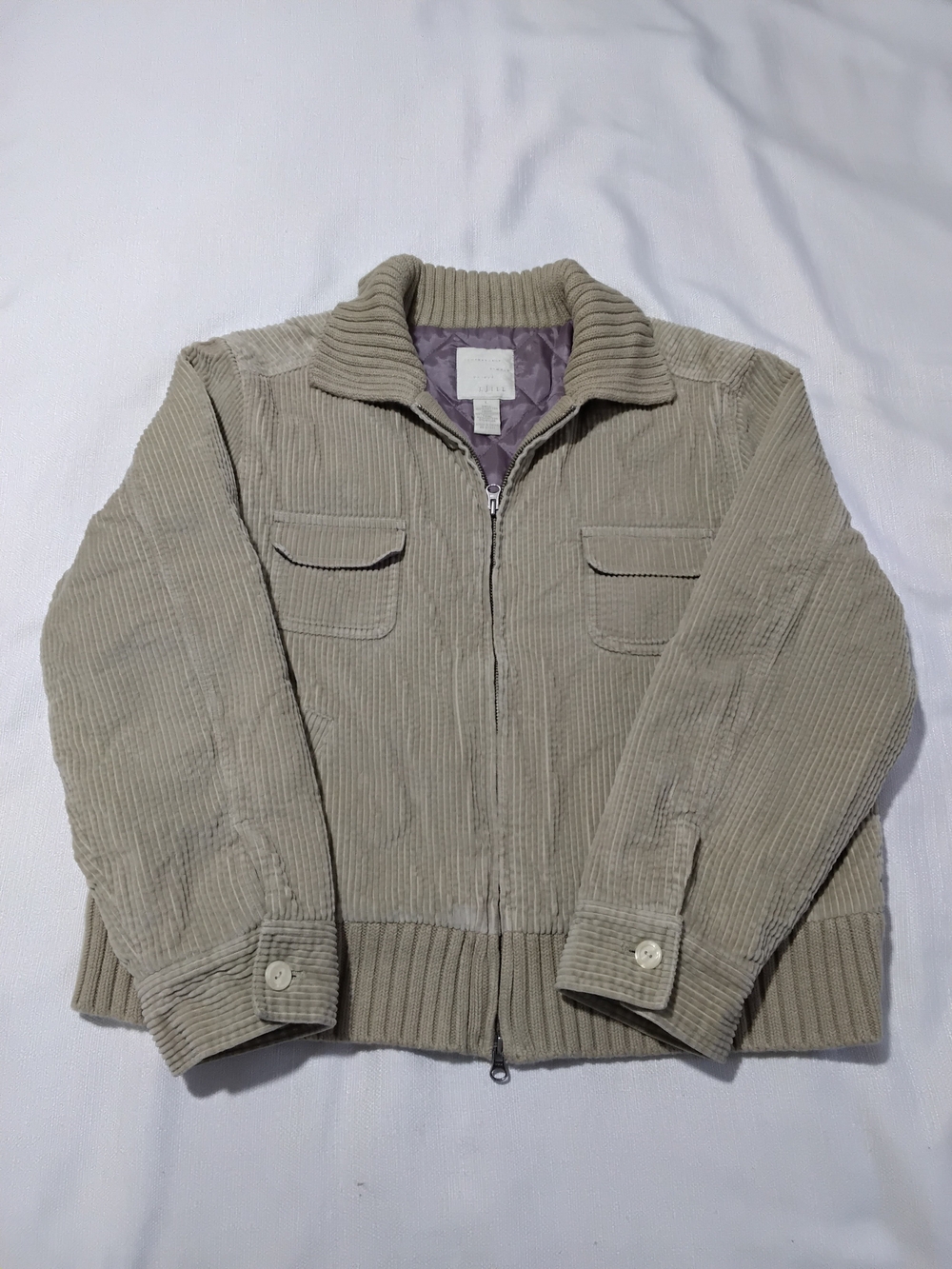 J. Jill Women’s Corduroy Bomber Jacket in Light Taupe Sz L, Full Zip.